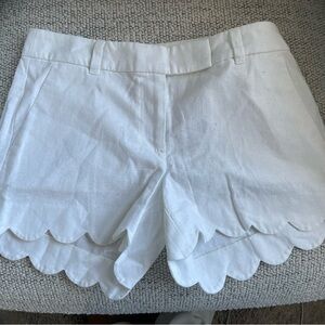 J White Scalloped Hem Women Linen Cotton Shorts